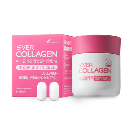 Ever Collagen in&UP Biotin Cell, Low Molecular Marine Fish Collagen Peptides Tablets with Vitamin Selenium Supplements - Healthy Skin, Hair, Nail for Women - Antioxidant Supplement - Maple Wellness Supplements