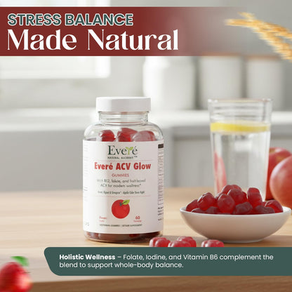 Everé ACV Glow Gummies – Apple Cider Vinegar with B12, B6, Iodine, Folate, Beetroot & Pomegranate – Daily Wellness Support for Energy & Balance - Maple Wellness Supplements