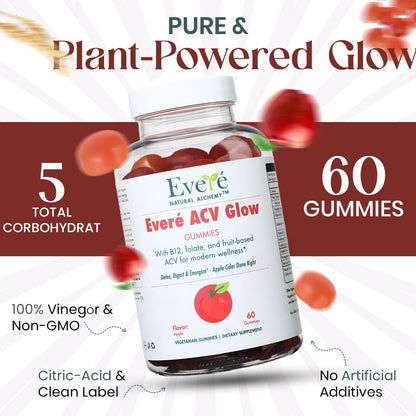 Everé ACV Glow Gummies – Apple Cider Vinegar with B12, B6, Iodine, Folate, Beetroot & Pomegranate – Daily Wellness Support for Energy & Balance - Maple Wellness Supplements