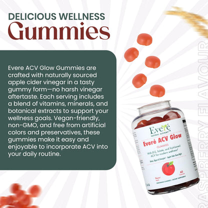 Everé ACV Glow Gummies – Apple Cider Vinegar with B12, B6, Iodine, Folate, Beetroot & Pomegranate – Daily Wellness Support for Energy & Balance - Maple Wellness Supplements