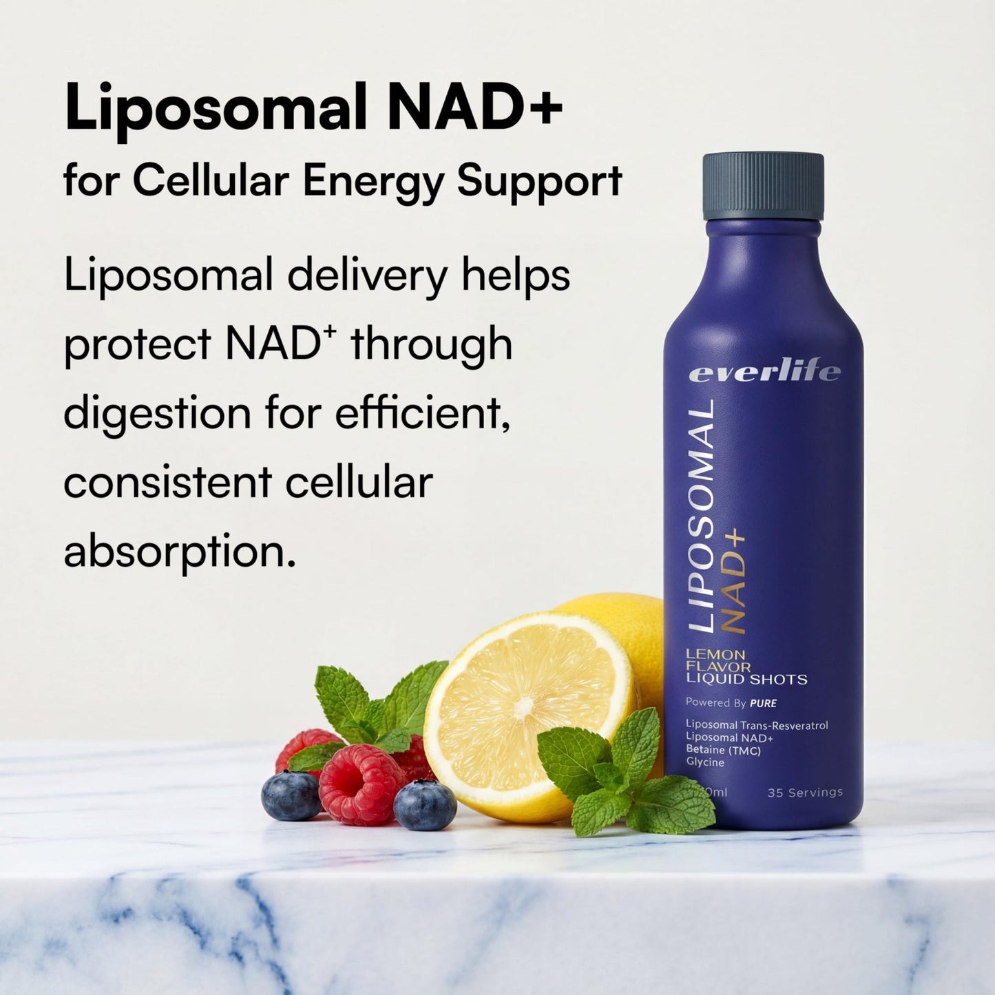 Everlife Liposomal NAD+ Liquid Supplement – 150mg Shot with Liposomal Trans-Resveratrol, TMG & Glycine – Boosts Energy, Cellular Repair, Healthy Aging & Longevity – NMNH Alternative – 30 Servings - Maple Wellness Supplements