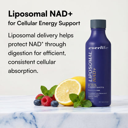 Everlife Liposomal NAD+ Liquid Supplement – 150mg Shot with Liposomal Trans-Resveratrol, TMG & Glycine – Boosts Energy, Cellular Repair, Healthy Aging & Longevity – NMNH Alternative – 30 Servings - Maple Wellness Supplements