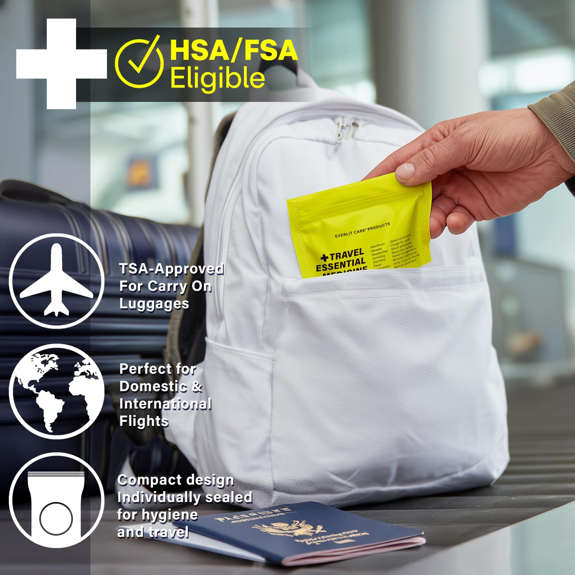 EVERLIT CARE Travel Essential Medicine First Aid Kit I Bonus Medical Supplies I TSA Compliant Mini Size Medkit for Traveling Camping Trips Individually Packed 64 Tablets (Refill Pack) - Maple Wellness Supplements