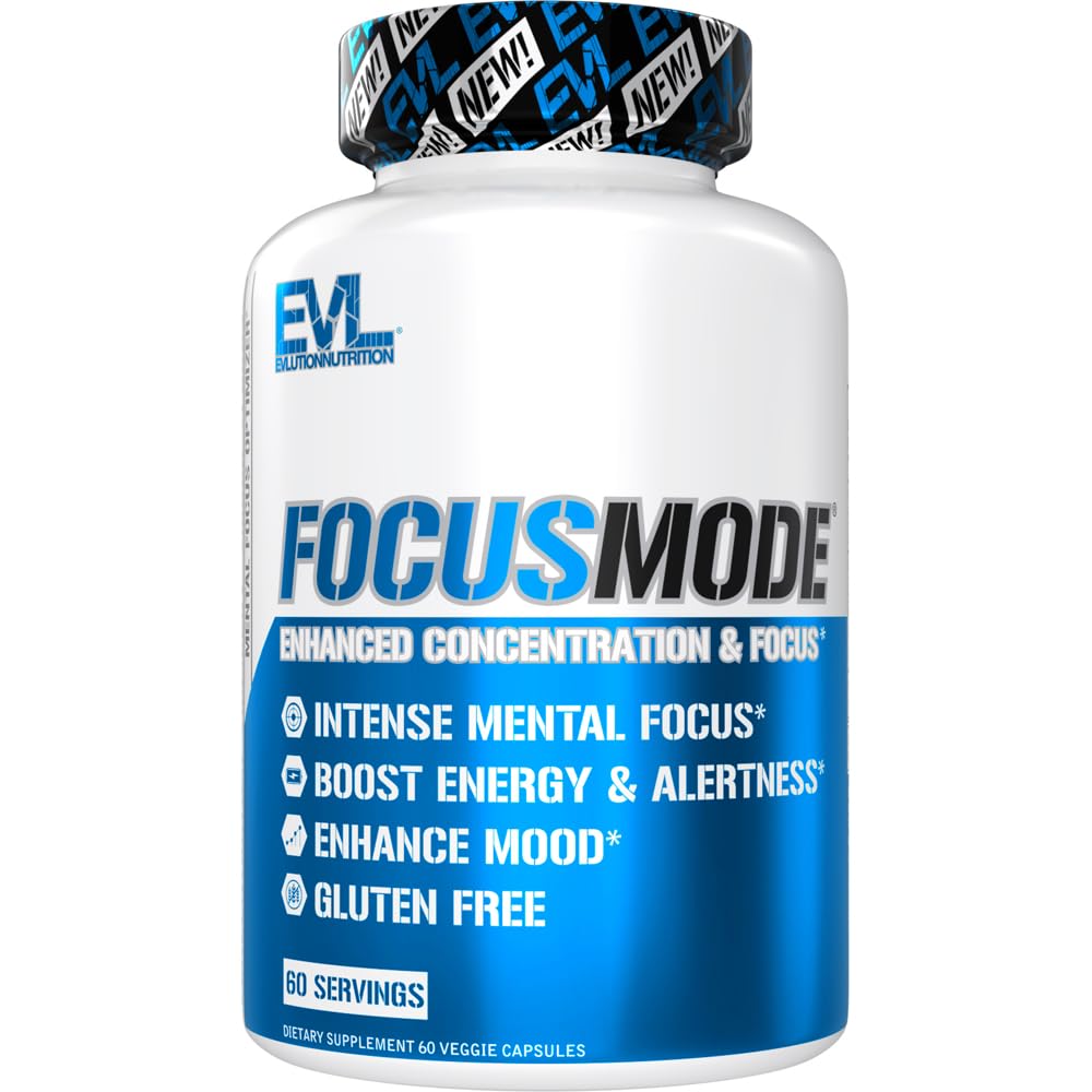 Evlution Nutrition Mental Energy and Focus Supplement for Adults - Nootropics Brain Support Supplement with Caffeine L Theanine Alpha GPC and L-Tyrosine - Focus Pills for Sustained Peak Performance - Maple Wellness Supplements
