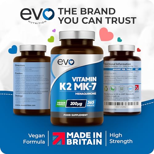 EVO NUTRITION Vitamin K2 MK-7 200mcg | 365 Vegetarian and Vegan Tablets - Maple Wellness Supplements