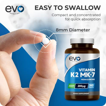 EVO NUTRITION Vitamin K2 MK-7 200mcg | 365 Vegetarian and Vegan Tablets - Maple Wellness Supplements