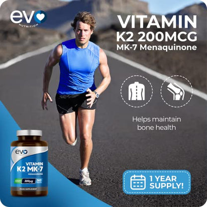 EVO NUTRITION Vitamin K2 MK-7 200mcg | 365 Vegetarian and Vegan Tablets - Maple Wellness Supplements