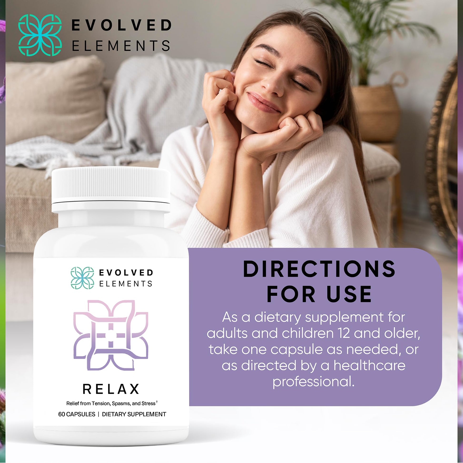 Evolved Elements All-Natural Muscle Relaxer | 60 Capsules | Spasm Relief with Magnesium, Passion Flower, and Valerian Root | Relieves Muscle Spasms, Tension, and Promotes Calmness - Maple Wellness Supplements