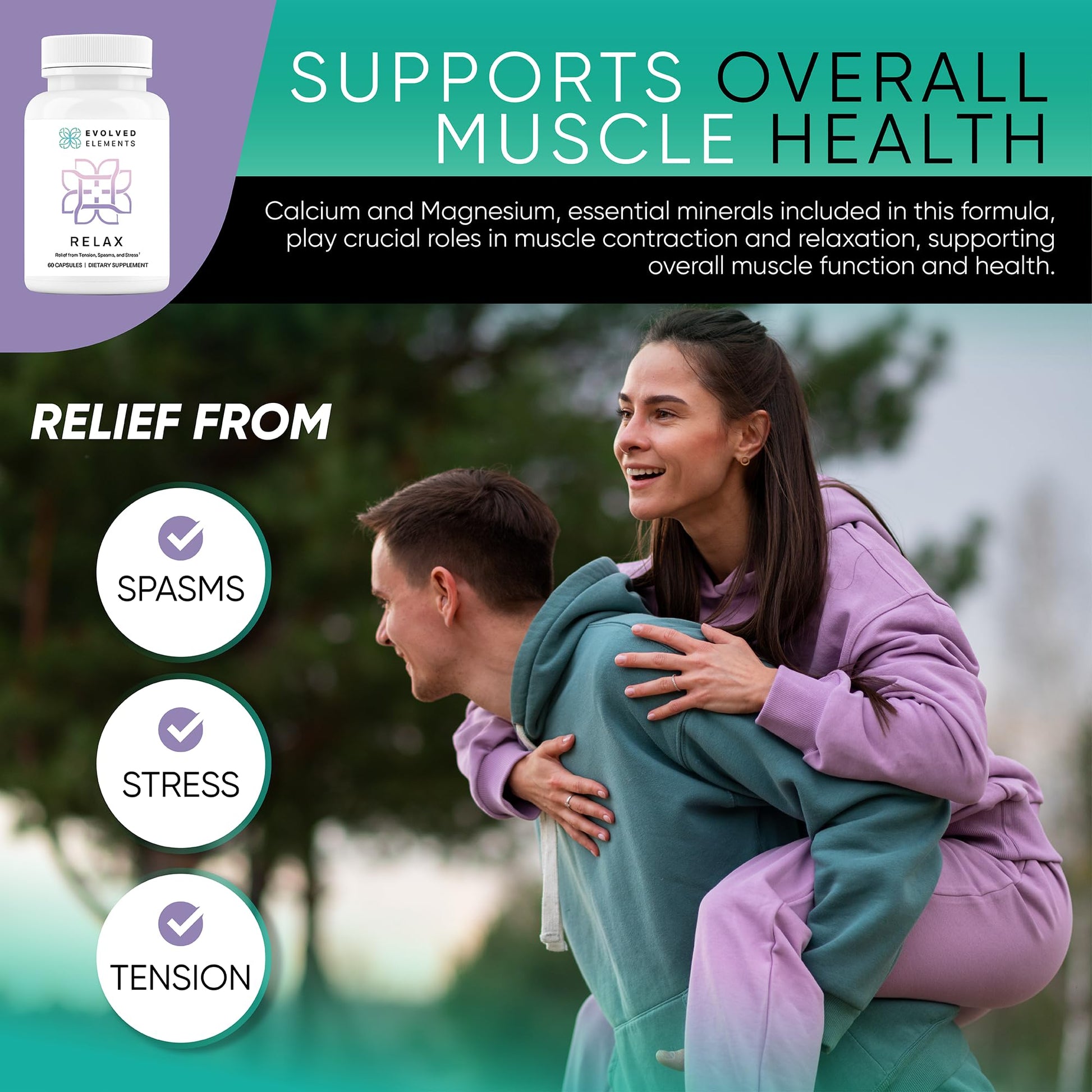 Evolved Elements All-Natural Muscle Relaxer | 60 Capsules | Spasm Relief with Magnesium, Passion Flower, and Valerian Root | Relieves Muscle Spasms, Tension, and Promotes Calmness - Maple Wellness Supplements
