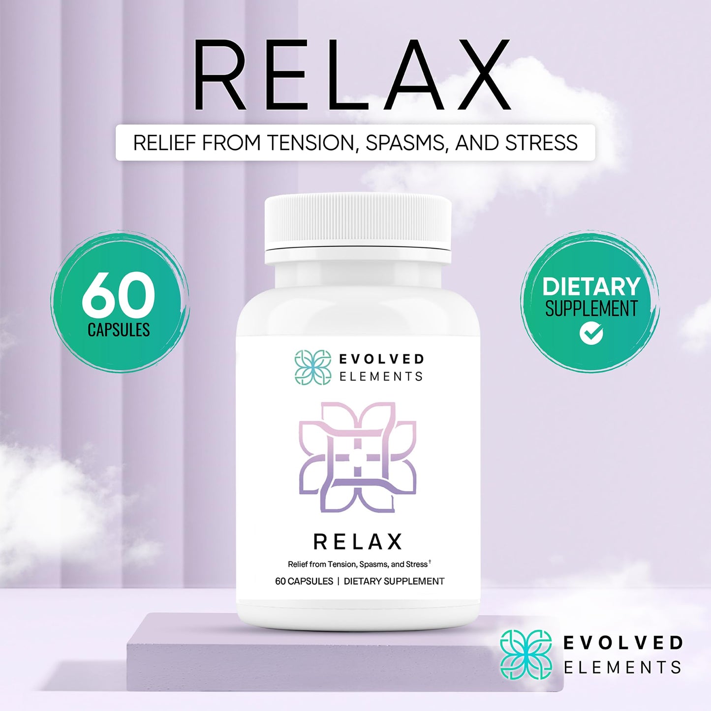 Evolved Elements All-Natural Muscle Relaxer | 60 Capsules | Spasm Relief with Magnesium, Passion Flower, and Valerian Root | Relieves Muscle Spasms, Tension, and Promotes Calmness - Maple Wellness Supplements