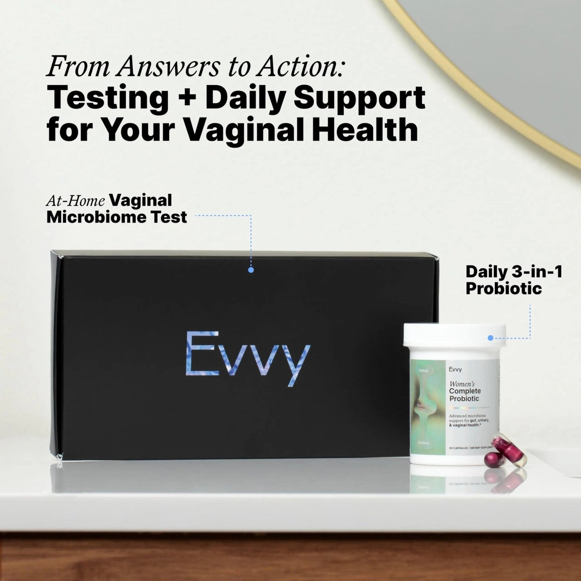 Evvy Women's 3-in-1 Complete Probiotic I Daily Probiotic Supplement to Reduce Bloating I Supports Gut, Urinary & Vaginal Health | Includes Vaginal Probiotics for Feminine Care | 30 Day Supply - Maple Wellness Supplements