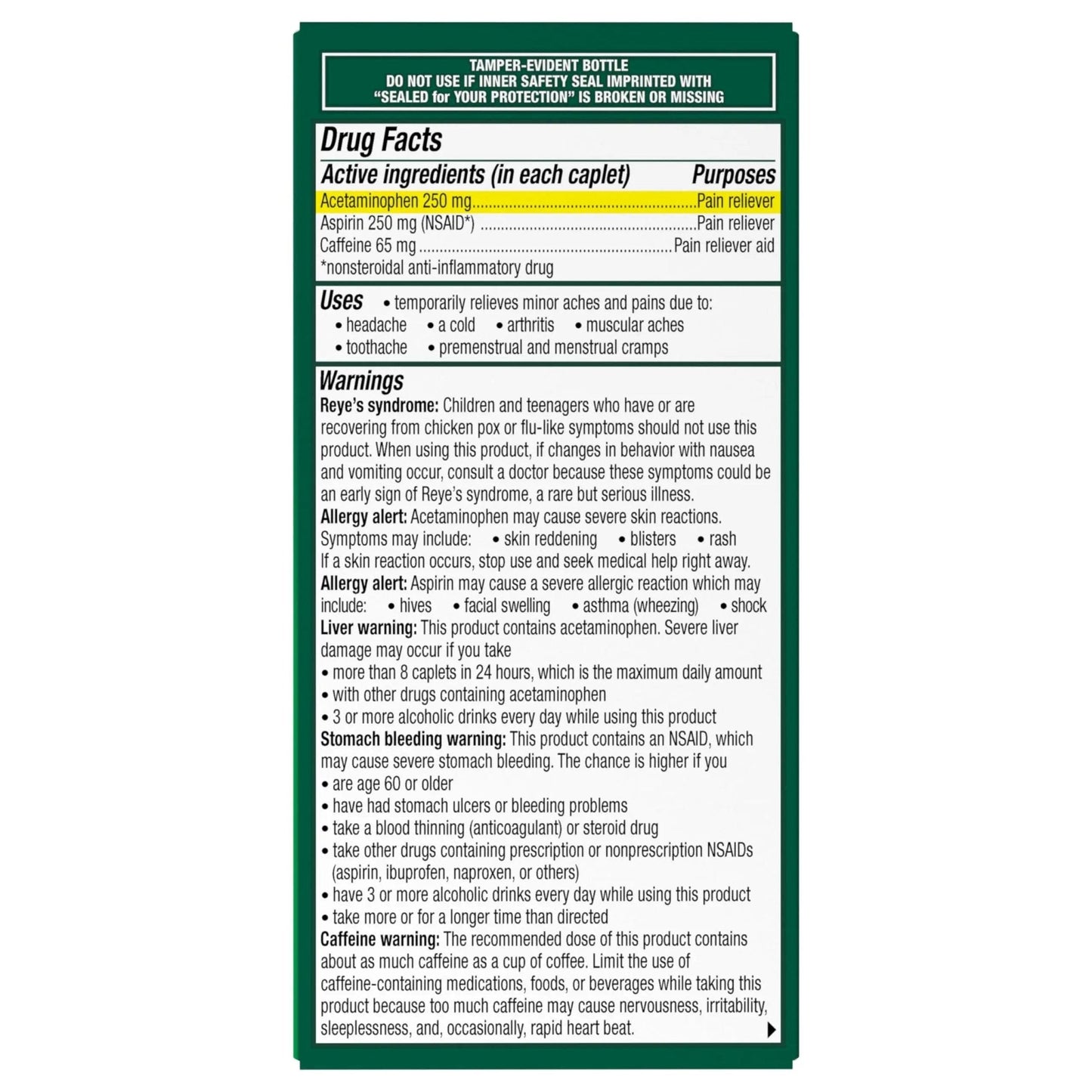 Excedrin Extra Strength Pain Relief Caplets – Headache Relief – 100 Count - Maple Wellness Supplements