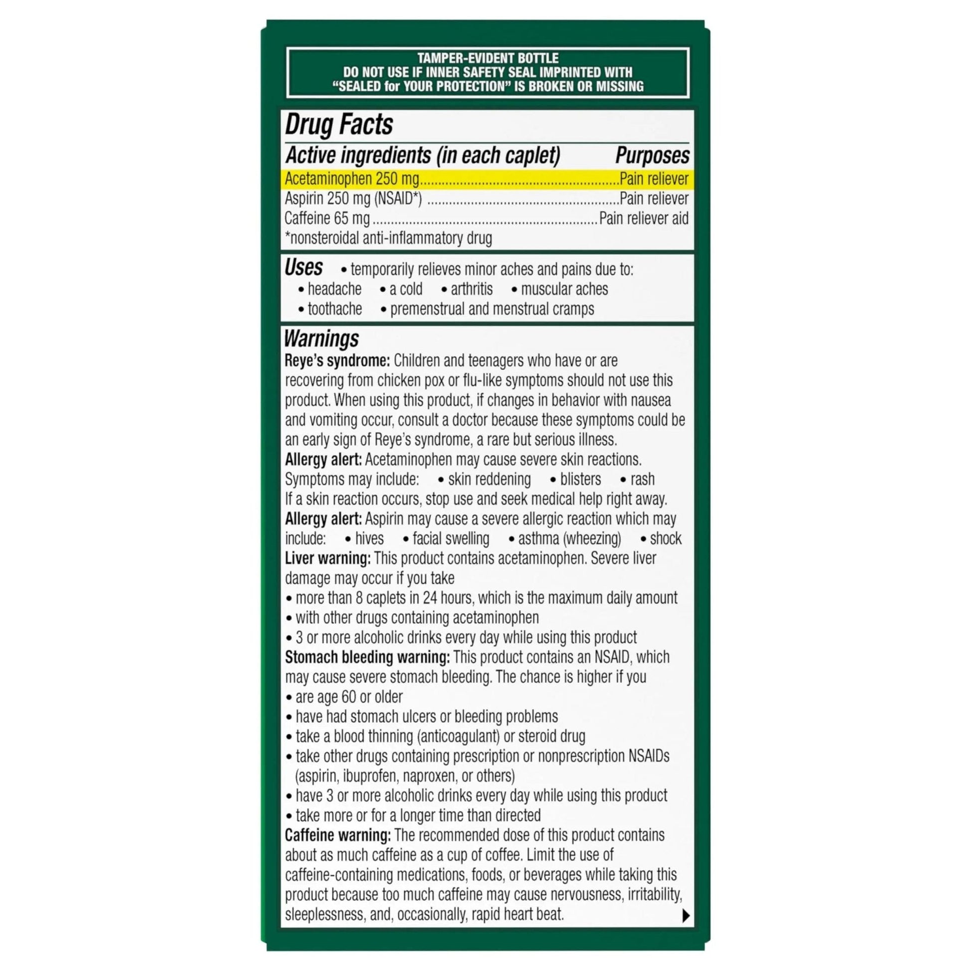 Excedrin Extra Strength Pain Relief Caplets – Headache Relief – 100 Count - Maple Wellness Supplements