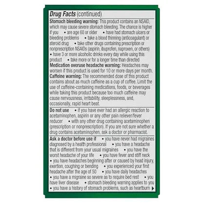 Excedrin Migraine Relief Caplets for Migraine Symptoms, Acetaminophen 250mg, Aspirin 250mg, Caffeine 65mg, Pain Reliever, 24 Count - Maple Wellness Supplements