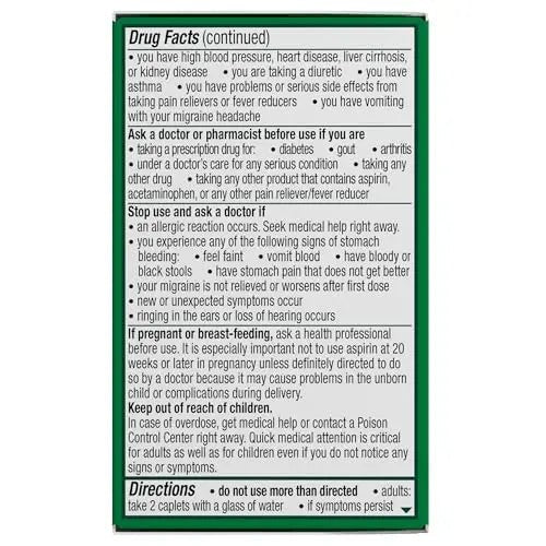 Excedrin Migraine Relief Caplets for Migraine Symptoms, Acetaminophen 250mg, Aspirin 250mg, Caffeine 65mg, Pain Reliever, 24 Count - Maple Wellness Supplements
