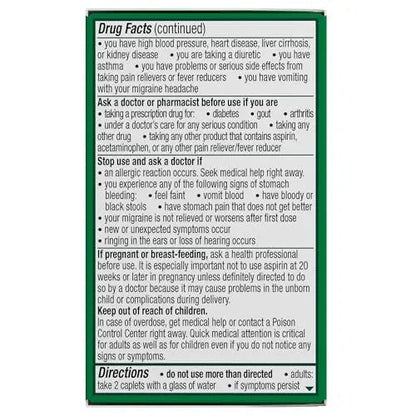 Excedrin Migraine Relief Caplets for Migraine Symptoms, Acetaminophen 250mg, Aspirin 250mg, Caffeine 65mg, Pain Reliever, 24 Count - Maple Wellness Supplements