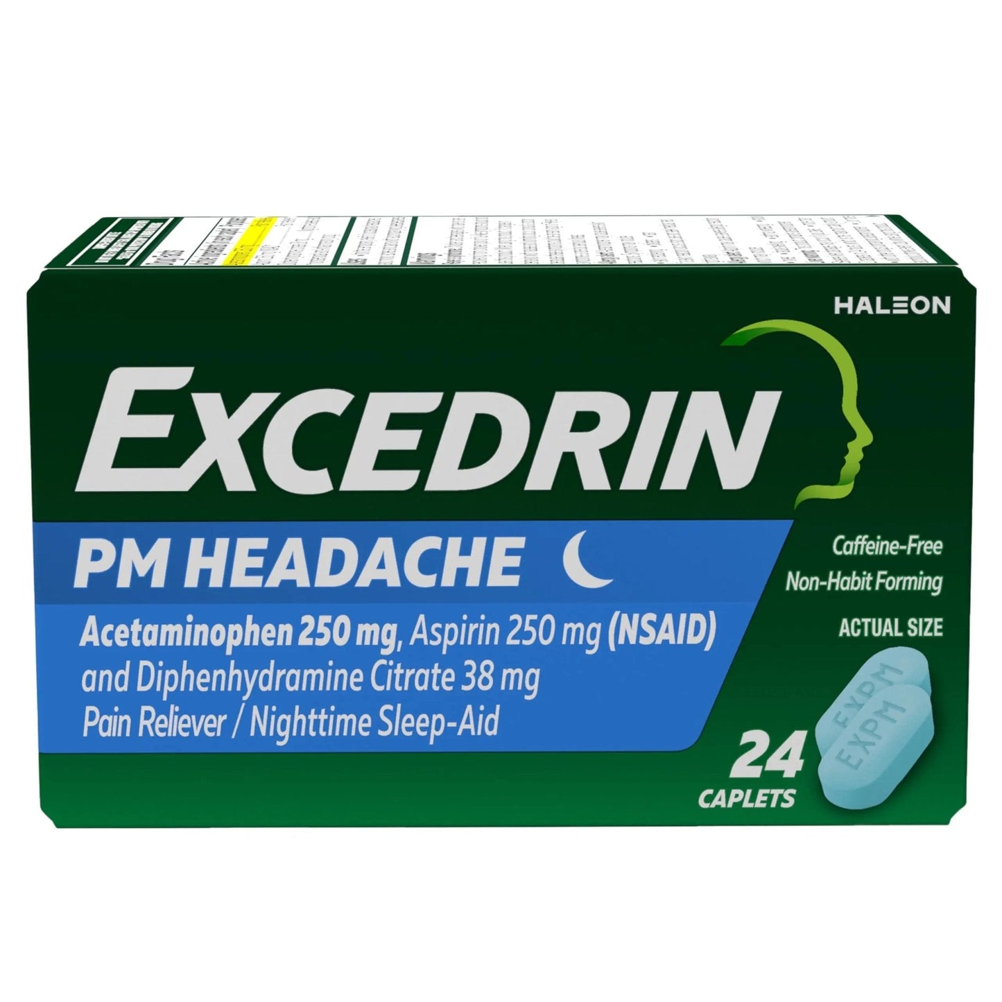 Excedrin PM for Headache Relief, Acetaminophen 250mg, Aspirin 250mg, Diphenhydramine Citrate 38mg, Pain Reliever, Nighttime Sleep-Aid, 24 Count - Maple Wellness Supplements