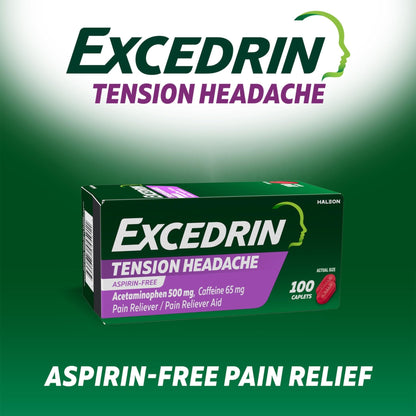 Excedrin Tension Headache Relief Caplets, Acetaminophen 500mg, Caffeine 65mg, Pain Reliever, Aspirin-Free, 100 Count - Maple Wellness Supplements