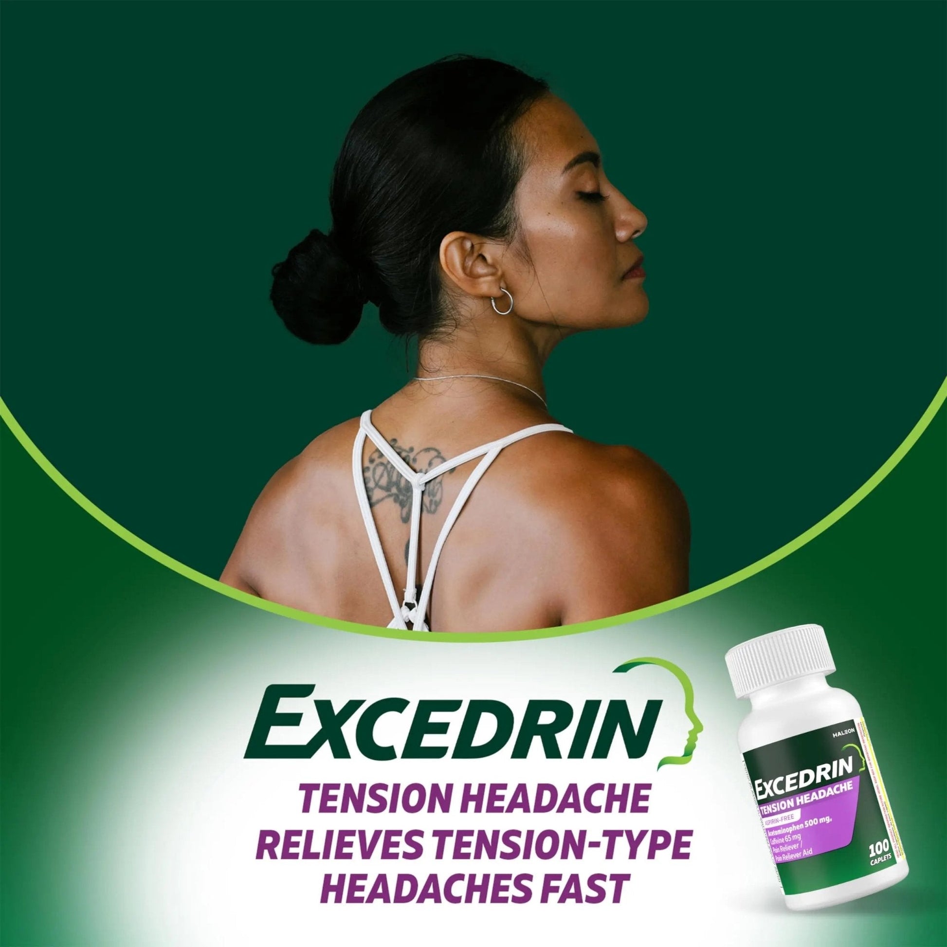 Excedrin Tension Headache Relief Caplets, Acetaminophen 500mg, Caffeine 65mg, Pain Reliever, Aspirin-Free, 100 Count - Maple Wellness Supplements