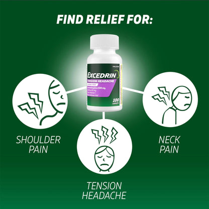 Excedrin Tension Headache Relief Caplets, Acetaminophen 500mg, Caffeine 65mg, Pain Reliever, Aspirin-Free, 100 Count - Maple Wellness Supplements
