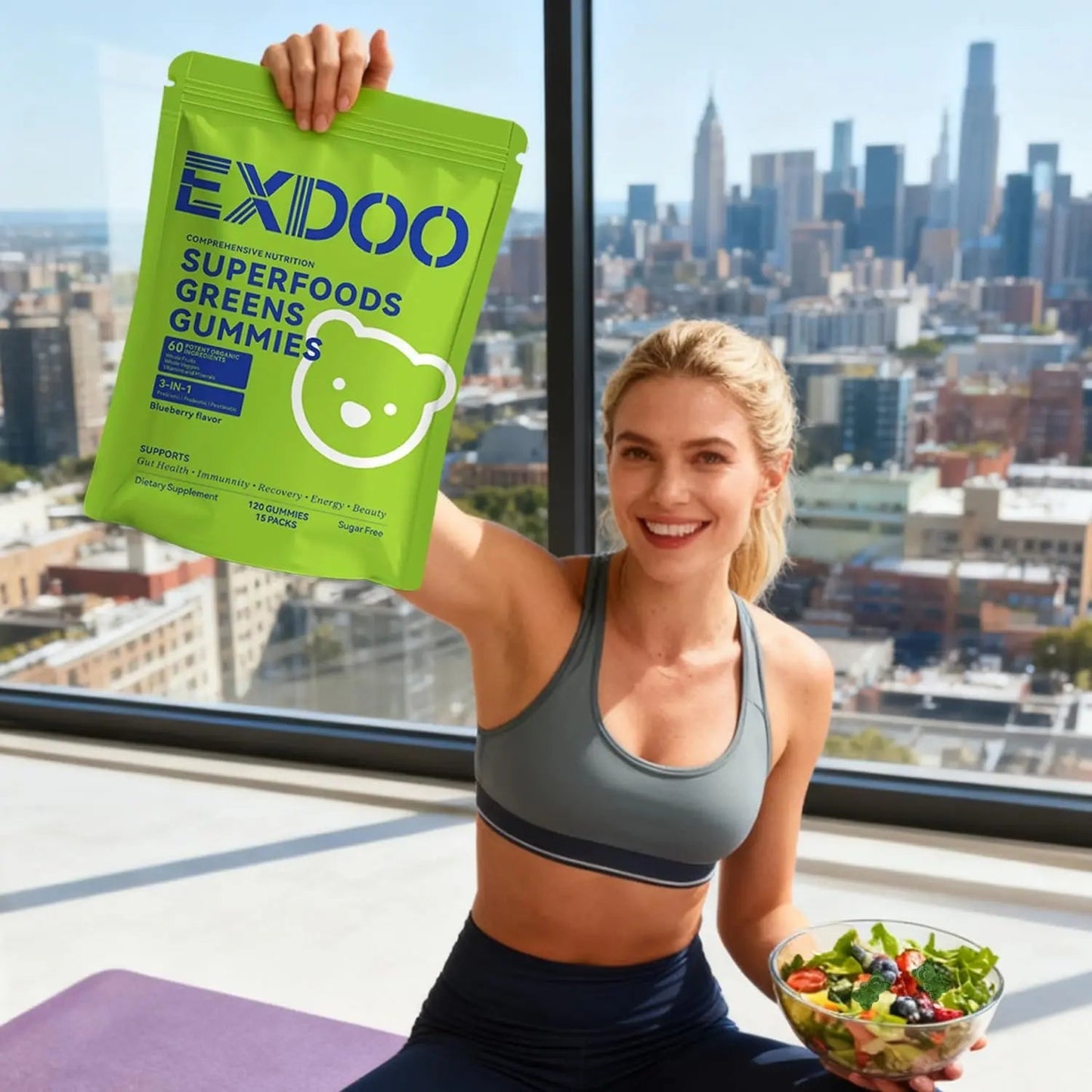 exdoo Super Greens Fiber Gummies Multivitamin Superfood Gummy with Spirulina Chlorella Prebiotic Probiotic Postbiotic for Digestive Health Supplement 15 Packs 120 Gummies - Maple Wellness Supplements