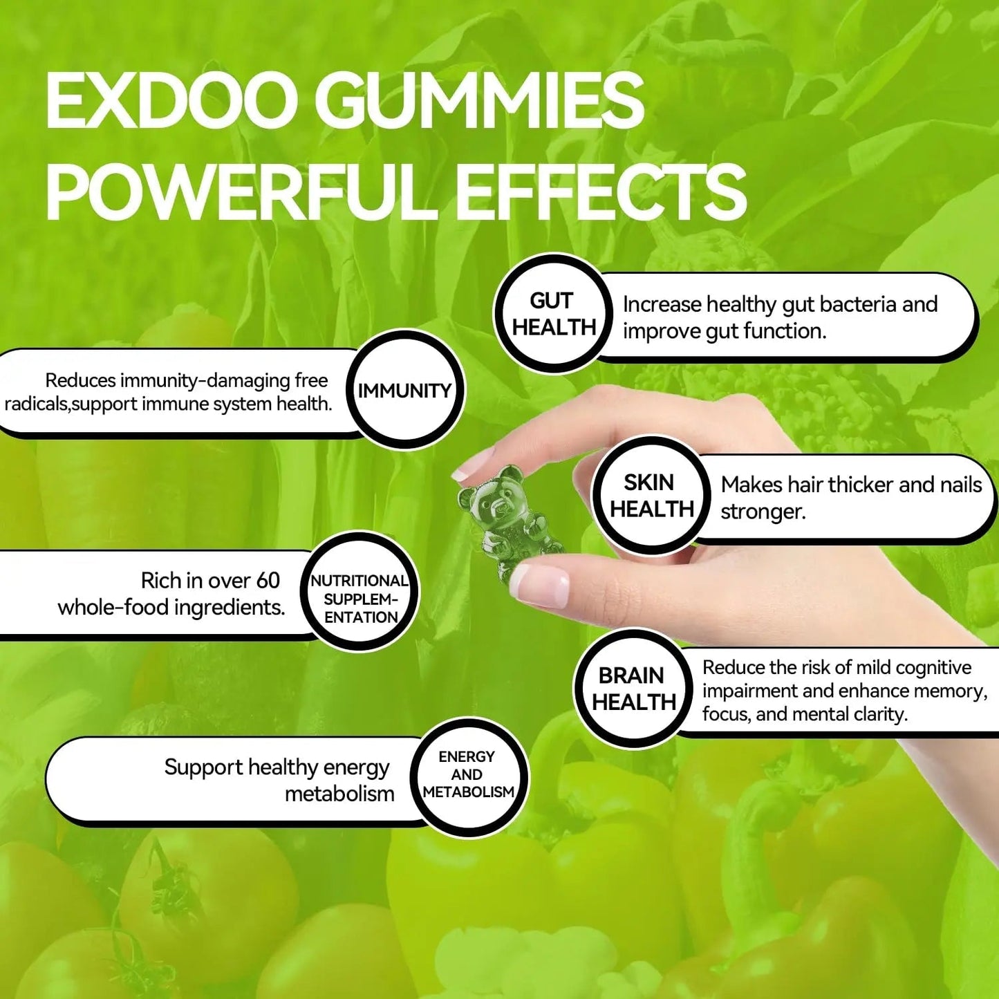 exdoo Super Greens Fiber Gummies Multivitamin Superfood Gummy with Spirulina Chlorella Prebiotic Probiotic Postbiotic for Digestive Health Supplement 15 Packs 120 Gummies - Maple Wellness Supplements