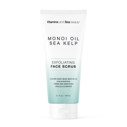 Exfoliating Face Scrub with Monoi Oil & Sea Kelp – Clarifying & Firming Facial Exfoliator with Natural Pumice – Vegan, Paraben-Free, 5.1 fl oz - Maple Wellness Supplements