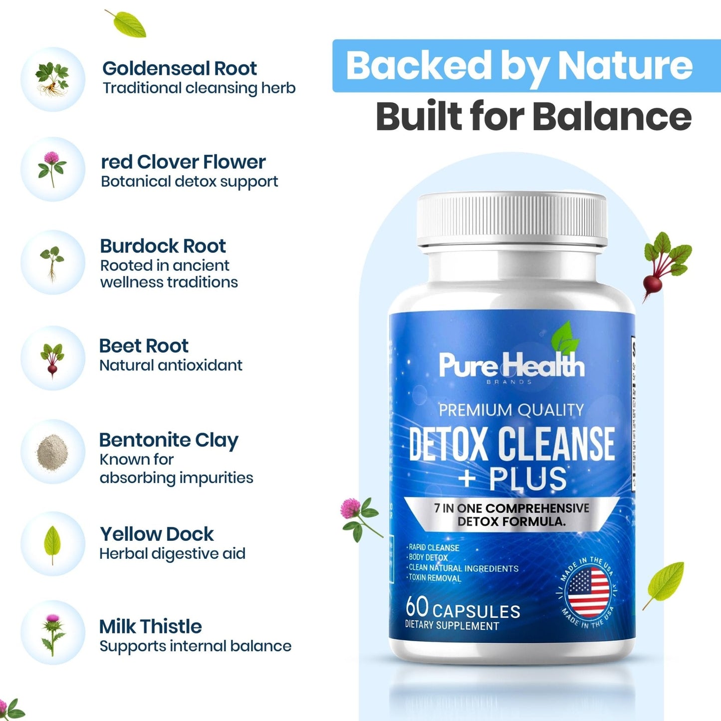 Extra Strength Fast Acting 7-in-ONE Advanced Formula - Full Body Cleanse - Detox & Liver Cleanse - Detox & Liver Repair, All Natural Toxins Remover, Healthy Cleansing Support for Liver (60 Capsule) - Maple Wellness Supplements