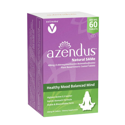 extreme V Azendus SAM-e Mood Support 400mg, 60 Count, Same Butanedisulfonate Fiber Enteric Coated Tablets - Maple Wellness Supplements