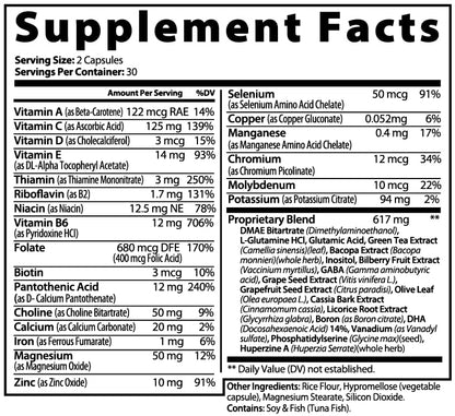 EXUVITAL Brain & Focus Formula, Veggie Capsules, 60 Count, Nootropic Supplement with Vitamins, Minerals and Proprietary Blend for Clarity, Memory, Cognition and Mental Focus - Maple Wellness Supplements