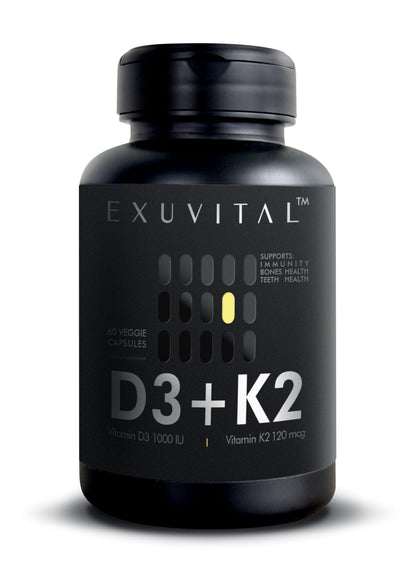 EXUVITAL D3 & K2 Vitamin Supplement, Vegan D3 1000 IU & K2 MK7 120 mcg for Bone, Heart & Immune Support, Non-GMO, Gluten-Free, 60 Vegan Capsules, 2 Months Supply - Maple Wellness Supplements