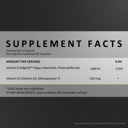 EXUVITAL D3 & K2 Vitamin Supplement, Vegan D3 1000 IU & K2 MK7 120 mcg for Bone, Heart & Immune Support, Non-GMO, Gluten-Free, 60 Vegan Capsules, 2 Months Supply - Maple Wellness Supplements