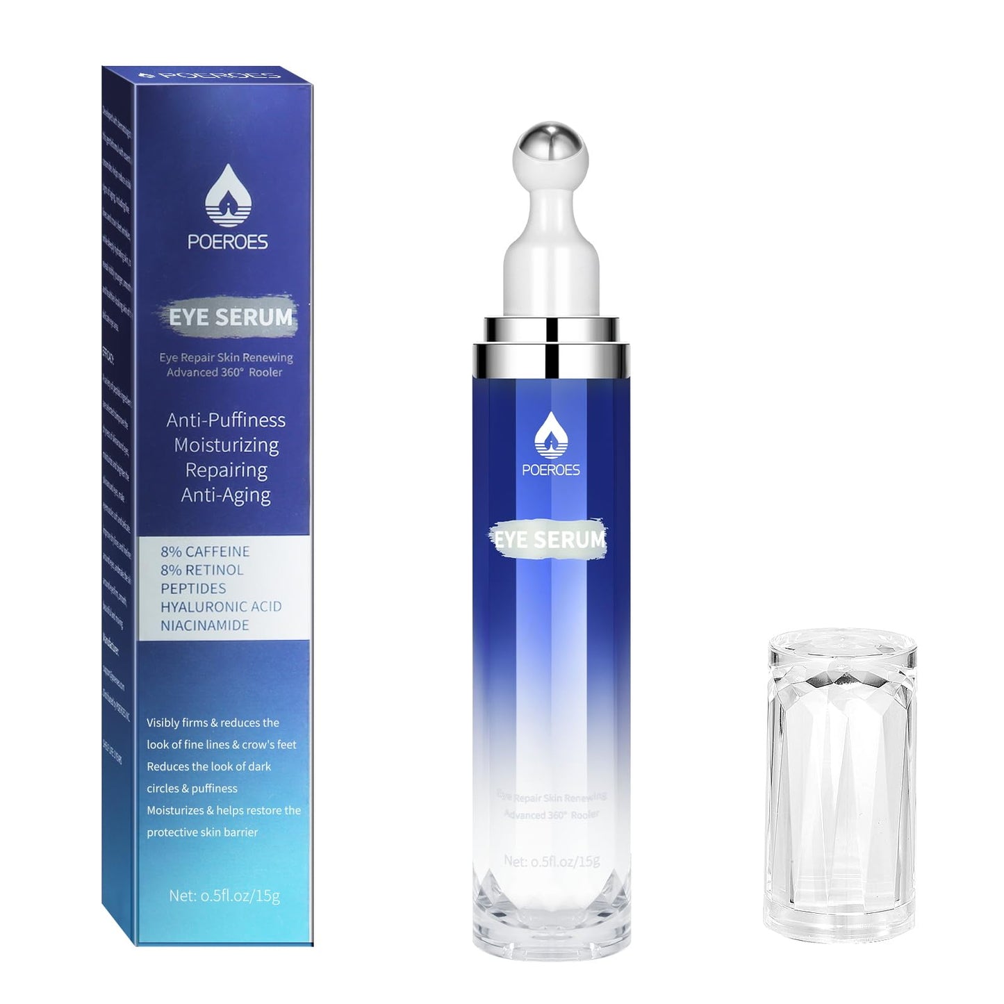 Eye Serum with 8% Caffeine 8% Retinol Hyaluronic Acid Niacinamide peptides for Puffy Bags Fine Lines Dark Circles Wrinkles - Maple Wellness Supplements