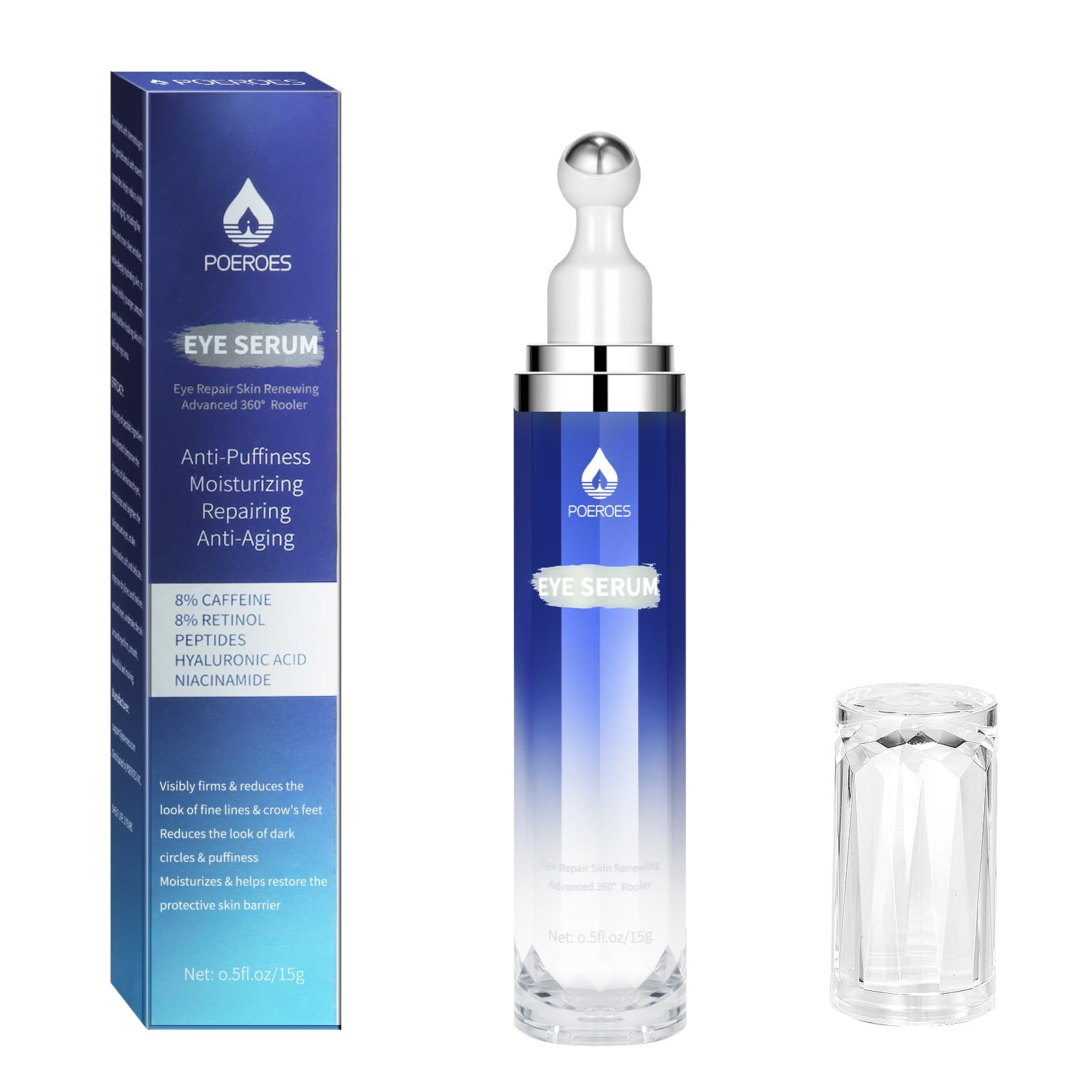 Eye Serum with 8% Caffeine 8% Retinol Hyaluronic Acid Niacinamide peptides for Puffy Bags Fine Lines Dark Circles Wrinkles - Maple Wellness Supplements
