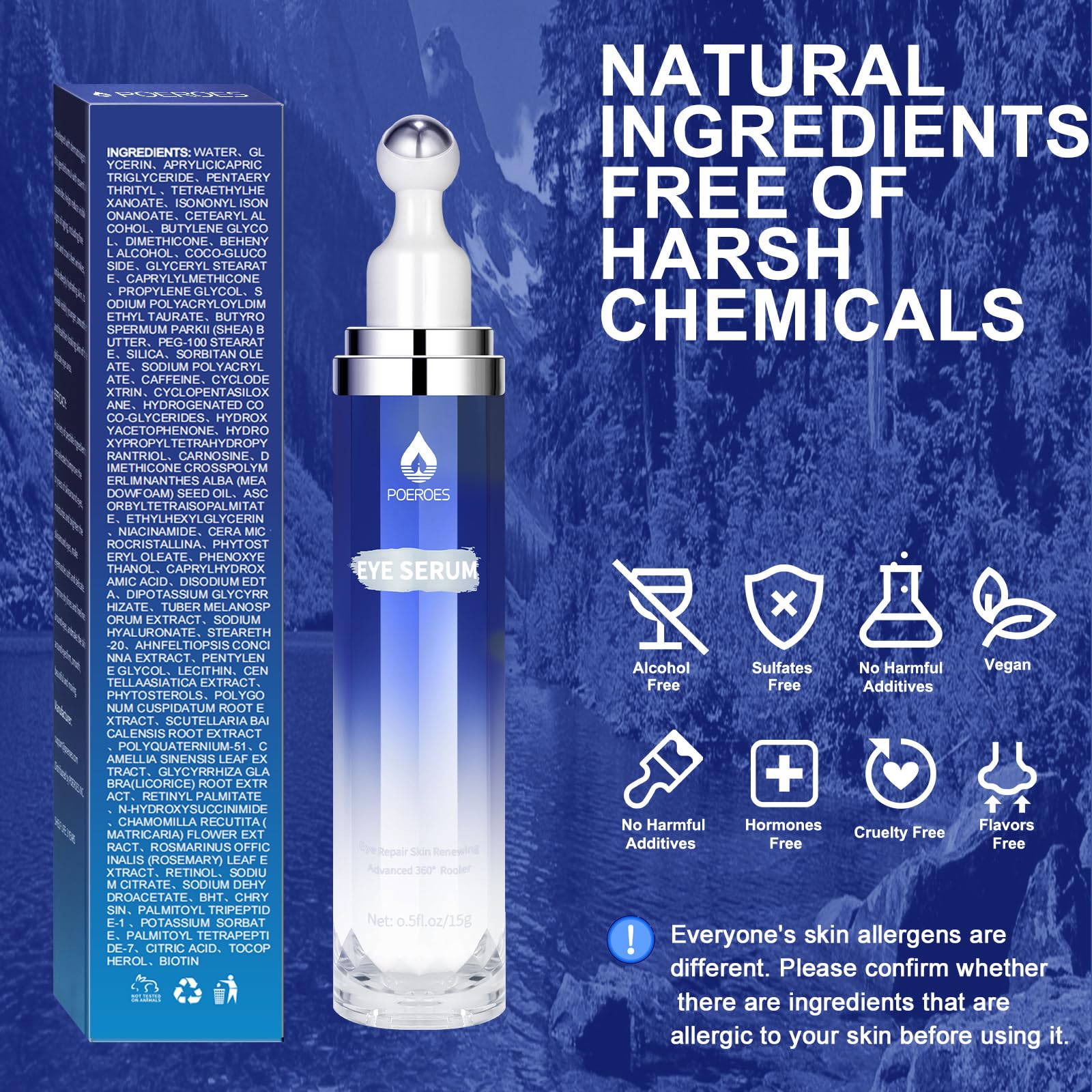 Eye Serum with 8% Caffeine 8% Retinol Hyaluronic Acid Niacinamide peptides for Puffy Bags Fine Lines Dark Circles Wrinkles - Maple Wellness Supplements