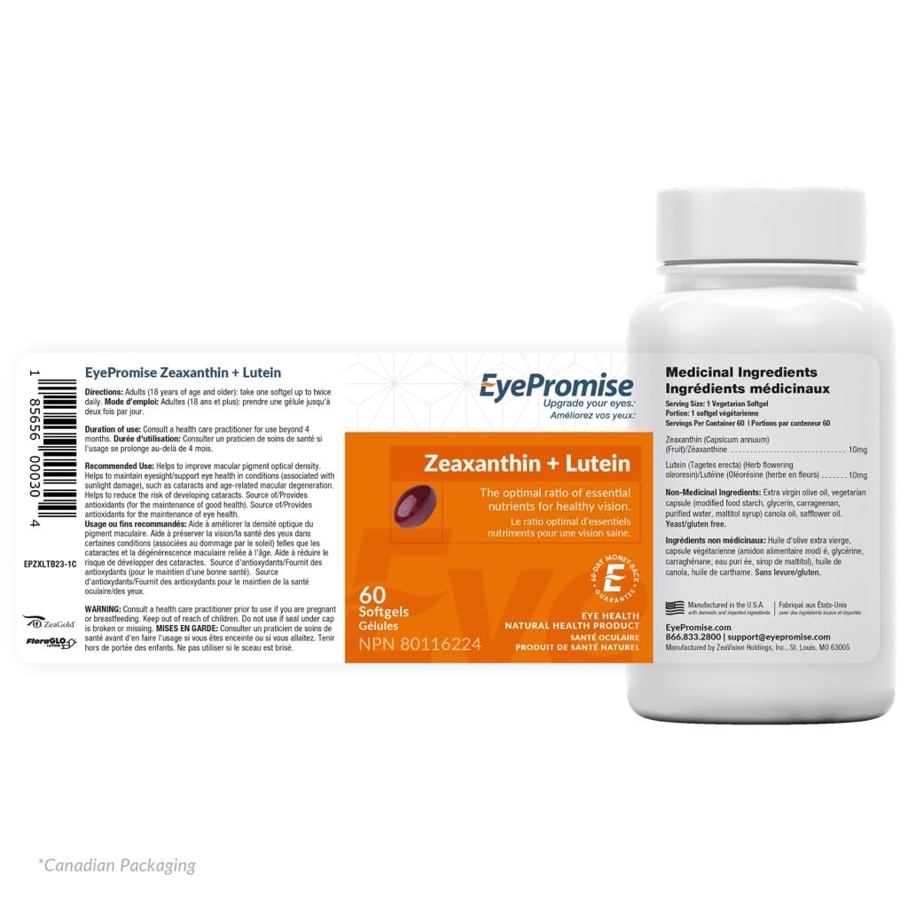 EyePromise Zeaxanthin + Lutein Eye Vitamin - 60 Softgels Capsules Made with Natural Ingredients for Diets Including Gluten Free and Vegetarian - Maple Wellness Supplements