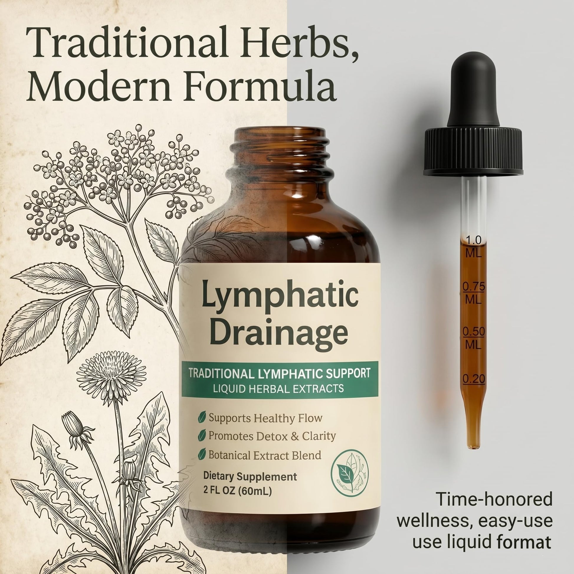 EYUTRD Lymphatic Drainage Drops,1200mg Herbal Blend with Elderberry & Echinacea Dandelion，– Supports Lymphatic Drainage, Immune System & Detox.2 fl.oz (1pcs) - Maple Wellness Supplements