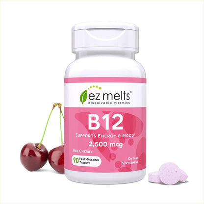 EZ Melts Dissolvable B12 2,500 mcg - Vitamin B12 for Energy & Immune Support - Non-GMO, Vegan & Gluten-Free - Maple Wellness Supplements