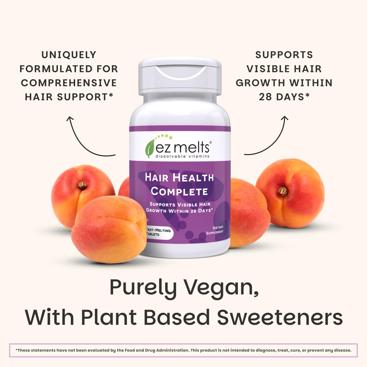 EZ Melts Hair Health Complete - Hair Supplement to Support Strength & Growth - Includes AnaGain Nu, Biotin, Apigenin, Bambo Silica & More - 60 Sublingual Tablets (30 Servings) - Maple Wellness Supplements