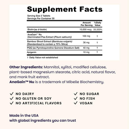 EZ Melts Hair Health Complete - Hair Supplement to Support Strength & Growth - Includes AnaGain Nu, Biotin, Apigenin, Bambo Silica & More - 60 Sublingual Tablets (30 Servings) - Maple Wellness Supplements