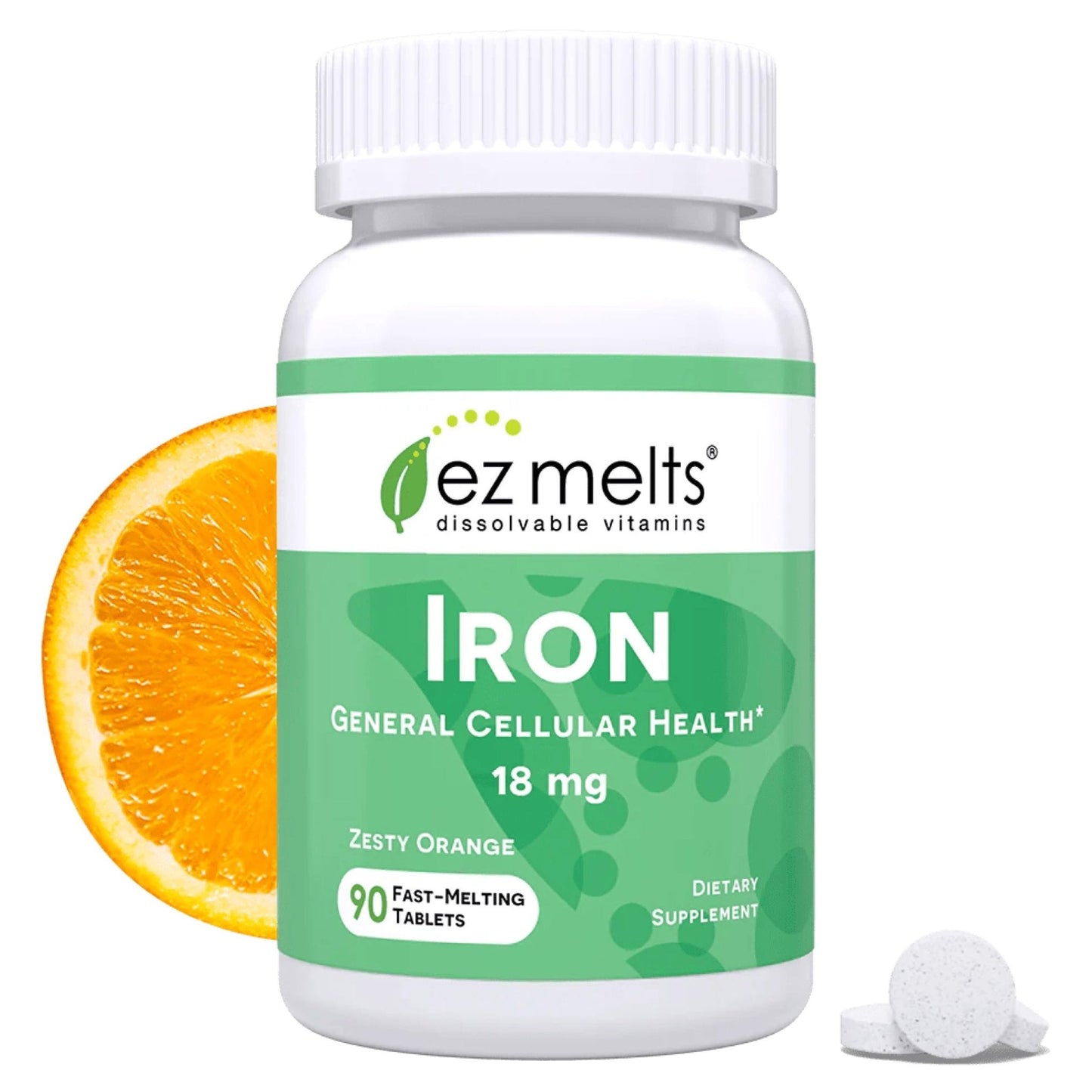 EZ Melts Iron - Supplement for Daily Energy & Iron Support - with Vitamin C - No Artificial Flavors - Non-GMO & Vegan - Zesty Orange - Maple Wellness Supplements