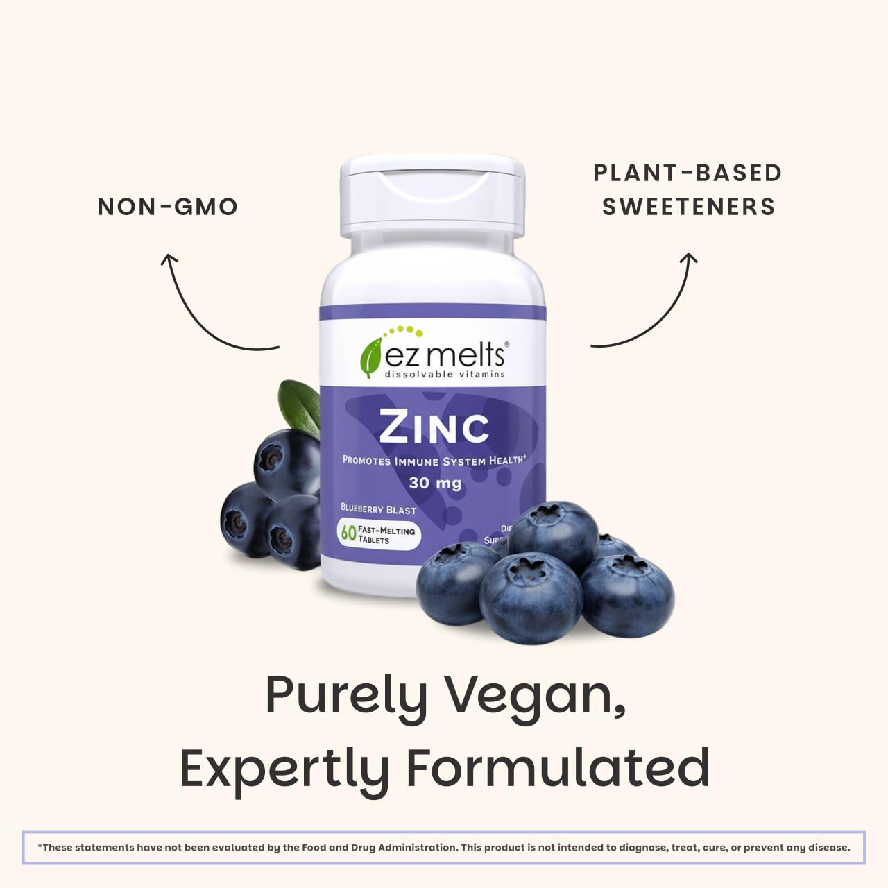 EZ Melts Zinc - Supplement for Immune, Digestive & Skin Health Support - Non-GMO, Vegan & Gluten-Free - Blueberry Blast - Maple Wellness Supplements