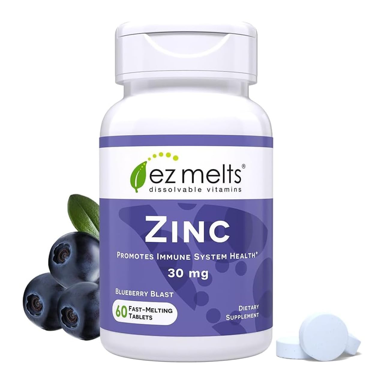 EZ Melts Zinc - Supplement for Immune, Digestive & Skin Health Support - Non-GMO, Vegan & Gluten-Free - Blueberry Blast - Maple Wellness Supplements