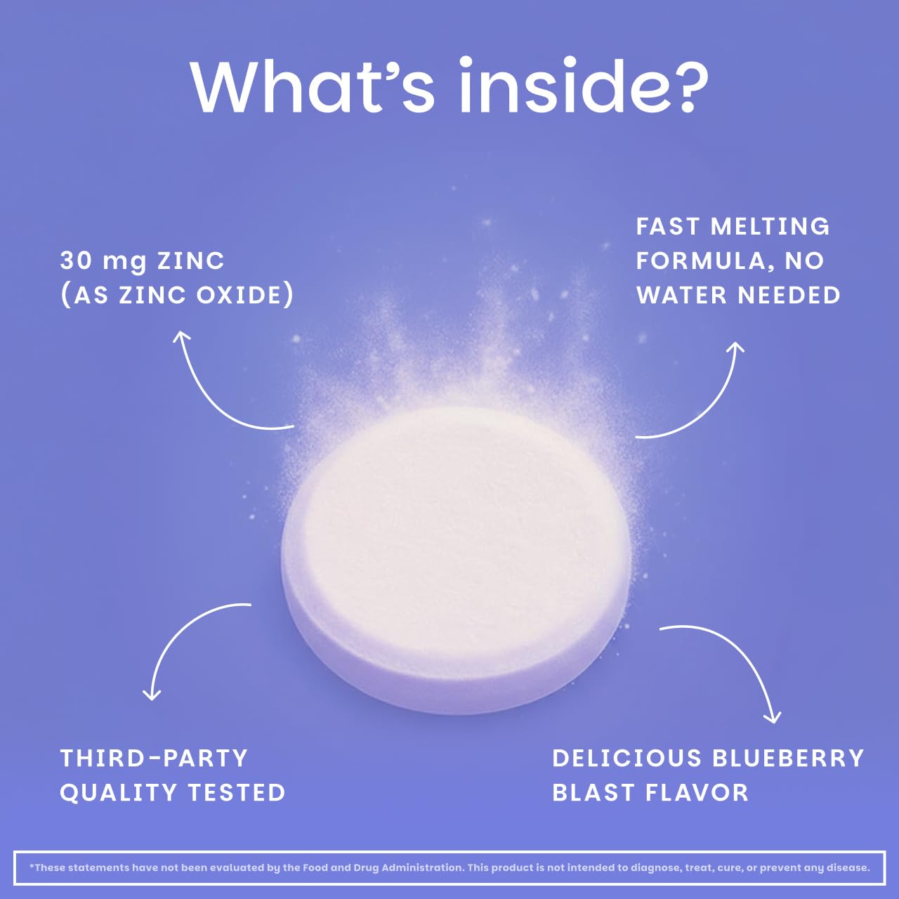EZ Melts Zinc - Supplement for Immune, Digestive & Skin Health Support - Non-GMO, Vegan & Gluten-Free - Blueberry Blast - Maple Wellness Supplements