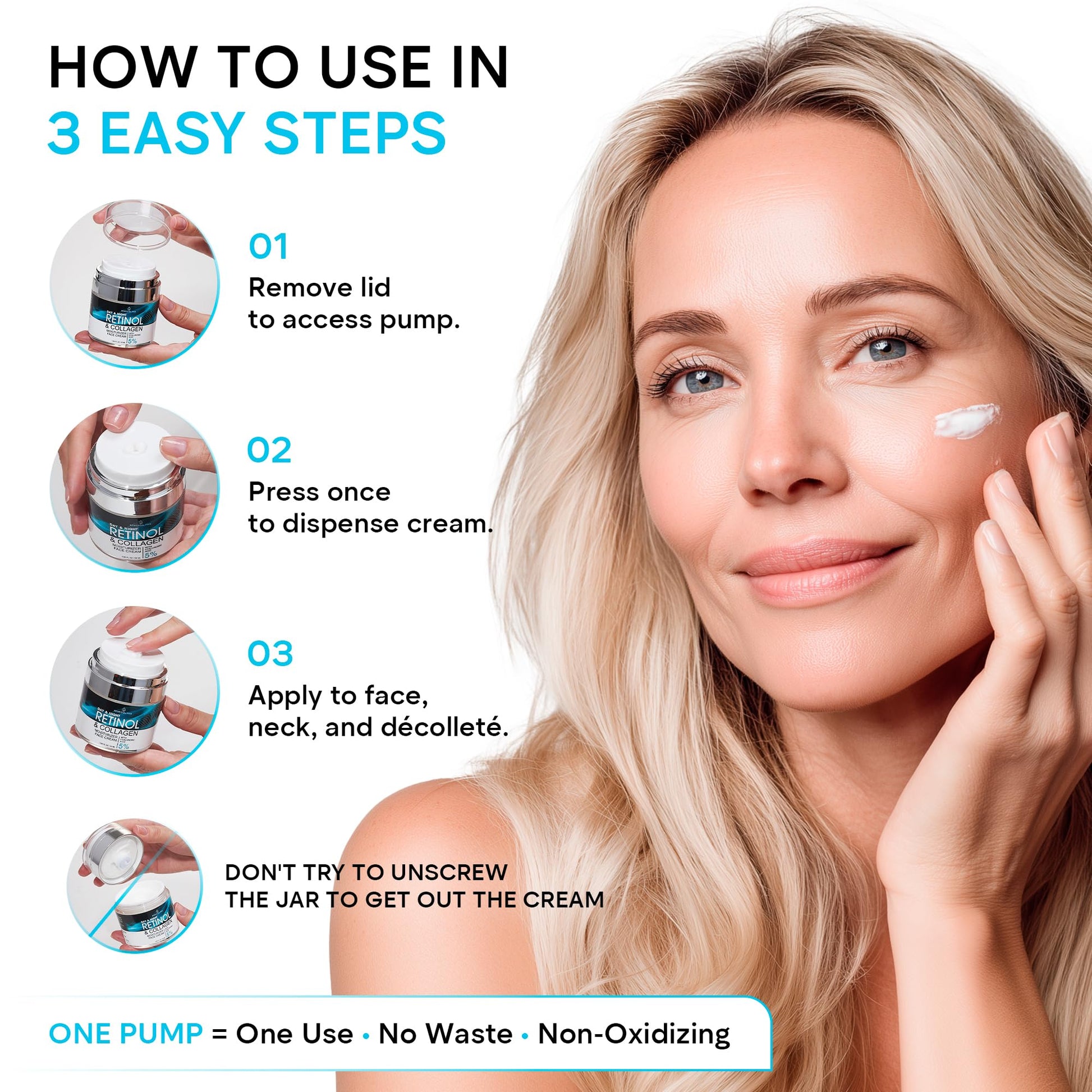 Face Moisturizer Retinol Cream, Anti Aging Neck Firming Cream, Collagen Day & Night Face Cream with Hyaluronic Acid for Women & Men, 1.85 Fl Oz - Maple Wellness Supplements