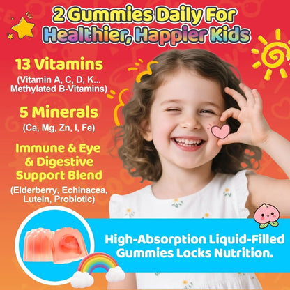 Fajeckma Organic Kids Multivitamin Gummies: Sugar Free Multi Vitamin Gummy with Vitamins D3 Iron Omega Probiotic Elderberry Calcium Zinc Dha - Maple Wellness Supplements