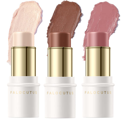 FALOCUTUS 3 Pcs NEUTRAL Contour Stick Set,Cream Blush & Highlighter Bronzer Pen,Long Lasting & Smooth Natural Face Contouring Illuminator,Professional Makeup Kit for All Skin - Maple Wellness Supplements