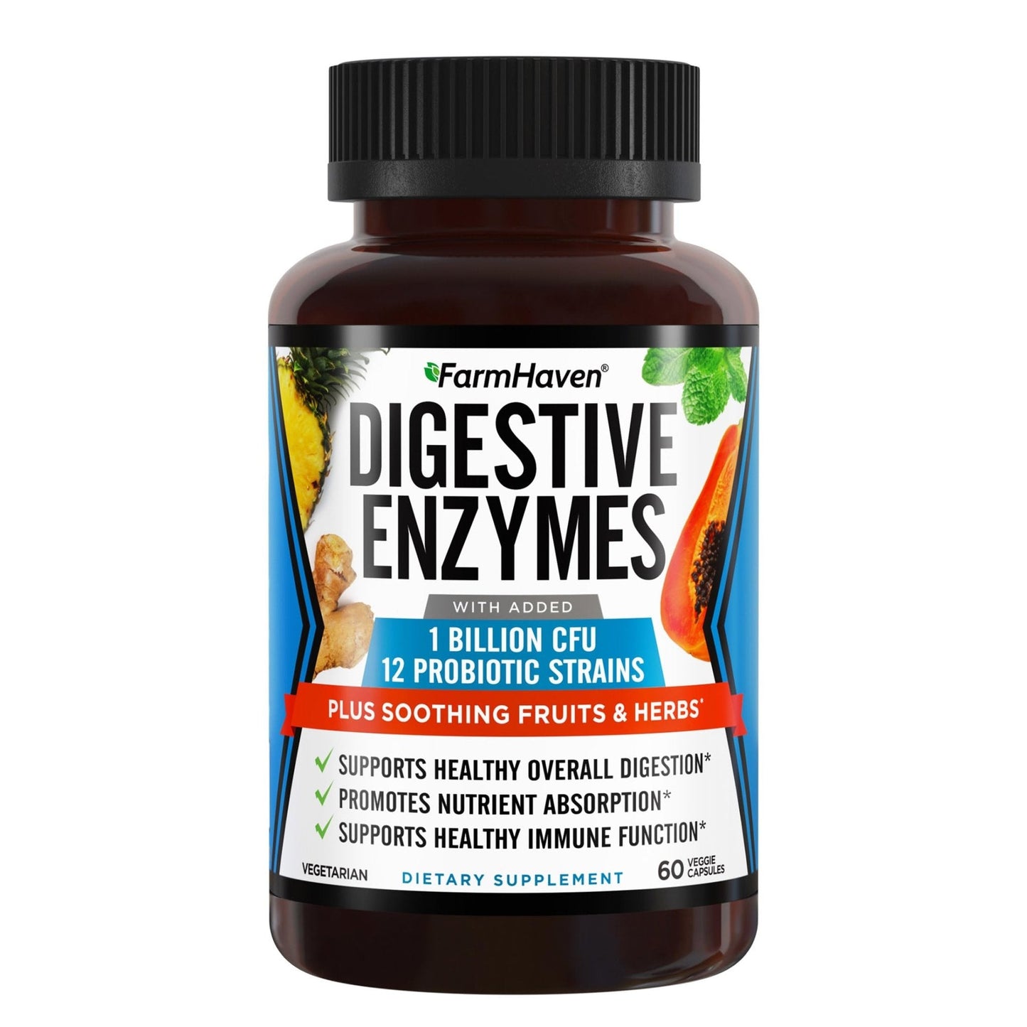 FarmHaven Digestive Enzymes with 18 Probiotics & Herbs | Papaya, Bromelain, Protease & More for Lactose Absorption & Better Digestion | Helps Bloating - Maple Wellness Supplements