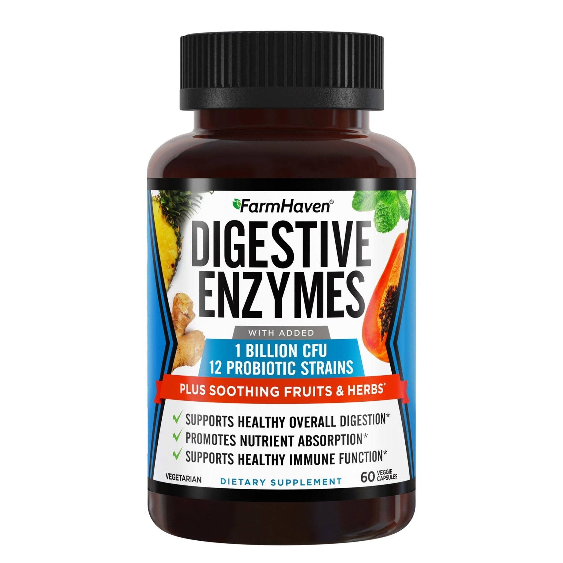 FarmHaven Digestive Enzymes with 18 Probiotics & Herbs | Papaya, Bromelain, Protease & More for Lactose Absorption & Better Digestion | Helps Bloating - Maple Wellness Supplements