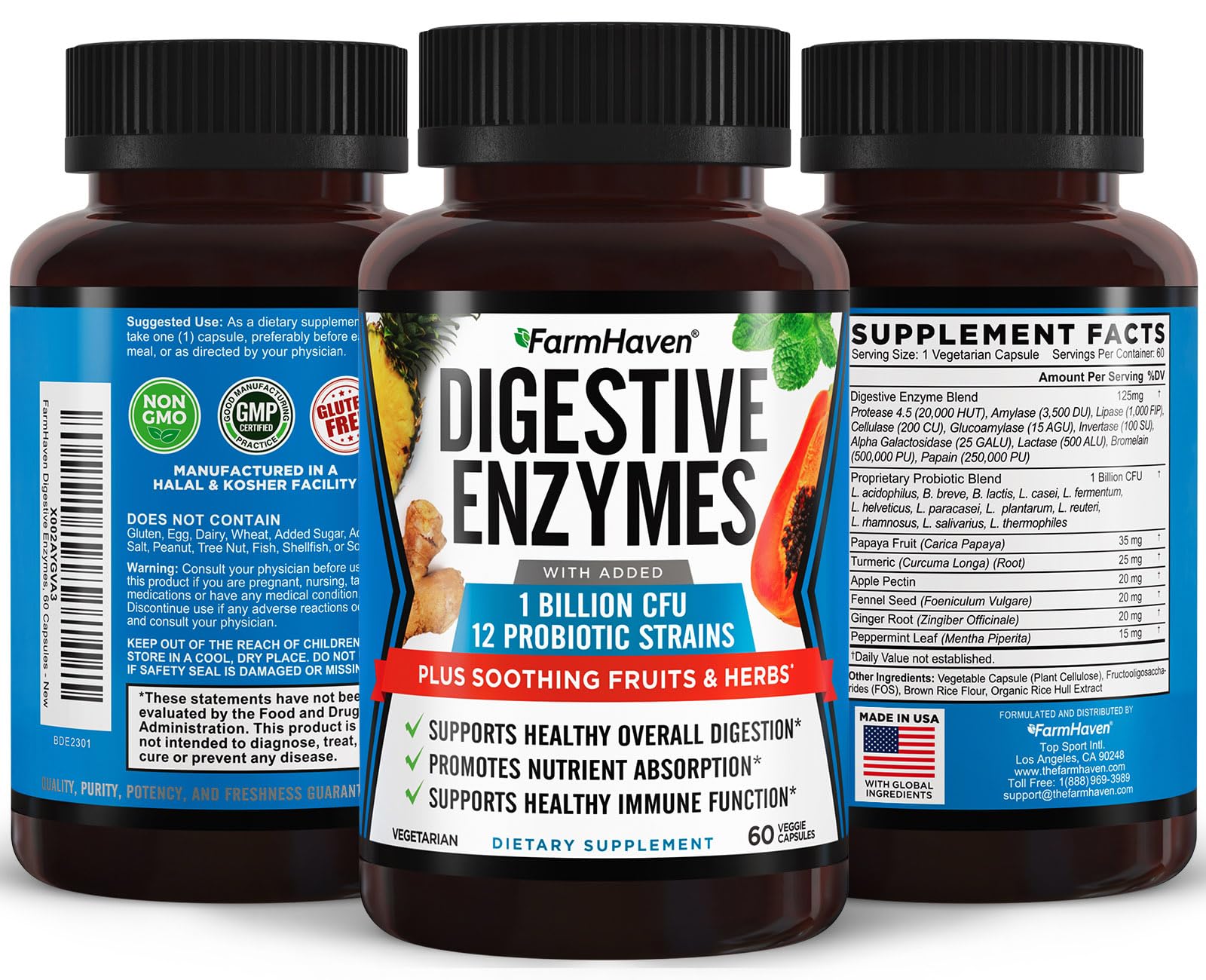 FarmHaven Digestive Enzymes with 18 Probiotics & Herbs | Papaya, Bromelain, Protease & More for Lactose Absorption & Better Digestion | Helps Bloating - Maple Wellness Supplements